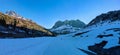 Panorama Picture. Wiss Platte and Partnun Stafel in front. Winter Spring in Partnun near Sant Antonien in Praettigau. Royalty Free Stock Photo