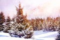 Winter spruce forest in mountains