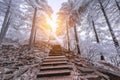 Winter stairway view in Huangshan National park.