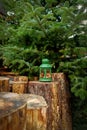 Winter still life with a burning lantern, christmas time