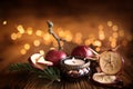 Winter still life on wooden table