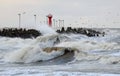 Winter storm on the Baltic Sea, Kolobrzeg, Poland.