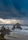 Winter storm and rain over sea stacks at the Oregon Coast Royalty Free Stock Photo