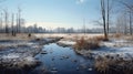 Winter Stream: A Bucolic Landscape In The Style Of Werner Herzog Royalty Free Stock Photo