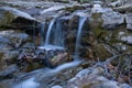 Winter stream with ice in a forest