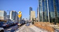 Warsaw, Poland. 14 December 2022. Winter street of a big city. Downtown street traffic in Warsaw. Royalty Free Stock Photo