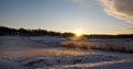 Winter sun rising over agriculture landscape