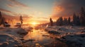 Winter Sun Shining Through Snow On Stream: Unreal Engine 5 Wallpaper