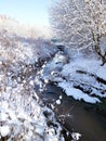 Winter sunny countrysyde landscape, river Royalty Free Stock Photo