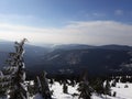 Winter sunny day in the mountains snow panoramatic view scenery holiday vacation