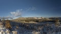 Winter sunny snow view for Tolstejn castle and Jedlova hill