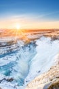 Winter sunrise above Gullfoss waterfall