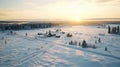 Winter Sunrise: Aerial Photo Of Snowy Rural Landscape In Finland Royalty Free Stock Photo