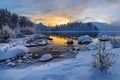 Winter Sunrise - Lake in central Finland Royalty Free Stock Photo