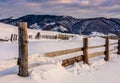 Winter sunrise in mountainous rural area Royalty Free Stock Photo