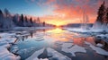 A winter sunrise over a frozen lake Royalty Free Stock Photo