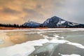 Winter Sunrise Over Frozen Vermilion Lakes in Banff National Par Royalty Free Stock Photo