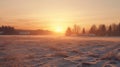 Winter Sunrise: A Serene Scandinavian Farmhouse In The Snow