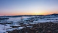 Winter dawn in Siberia. Heaven over the mountains Pink and orange Royalty Free Stock Photo