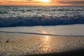 Winter sunset at Cavi di Lavagna beach. Tigullio gulf. Genoa province. Liguria. Italy Royalty Free Stock Photo