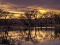 Winter Sunset at the Fishing Pond Royalty Free Stock Photo