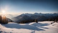 winter sunset in the forest winter sunset in snowy mountains snow Royalty Free Stock Photo