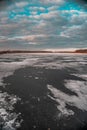 Winter sunset. Frozen Lake. Blue sky. Beautiful melancholy nature. Royalty Free Stock Photo