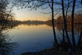Winter sunset on Grand parc Miribel-Jonage lakes