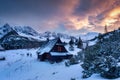 Winter sunset on Hala Gasienicowa in the Tatra Mountains, Poland