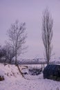 Winter sunset on a humble farmhouse