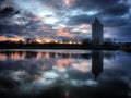 Winter sunset over the Anne lake and the city of Tartu, Estonia, December 2018 Royalty Free Stock Photo