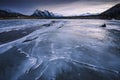 Winter Sunset over frozen river bed Royalty Free Stock Photo