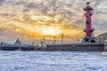 Winter sunset over the palace bridge in St. Petersburg Royalty Free Stock Photo