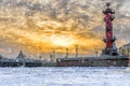 Winter sunset over the Palace bridge in St. Petersburg Royalty Free Stock Photo