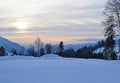 Winter sunset over snowy mountains Royalty Free Stock Photo