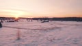Winter Sunset Over Villagecore Field: Aerial View In 32k Uhd
