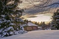 Winter sunset in the park after the snowstorm Royalty Free Stock Photo