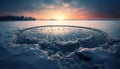 Winter sunset snow, ice, blue sky, tranquil scene, beauty generated by AI