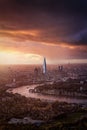 A winter sunset with sun and rain clouds behind the skyline of London Royalty Free Stock Photo