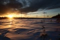 Winter sunset in Swedish Lapland, with breakable crust on the snow