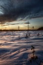 Winter sunset in Swedish Lapland, with breakable crust on the snow