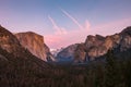 Winter sunset view of Yosemite Valley from the Tunnel View Royalty Free Stock Photo