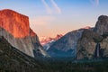 Winter sunset view of Yosemite Valley from the Tunnel View Royalty Free Stock Photo