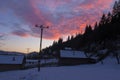 Winter sunset in the village of Petru Voda Royalty Free Stock Photo