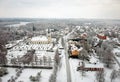 Winter village in aerial view