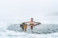 Winter swimming. Man in an ice-hole. Royalty Free Stock Photo