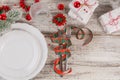 Winter table place setting with Christmas or New Year decorations Royalty Free Stock Photo