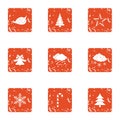 Winter tale icons set, grunge style