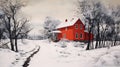 Winter Tale. Red Finnish cottage in a beautiful snow forest. Royalty Free Stock Photo