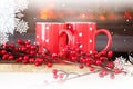 Winter tea cups Royalty Free Stock Photo